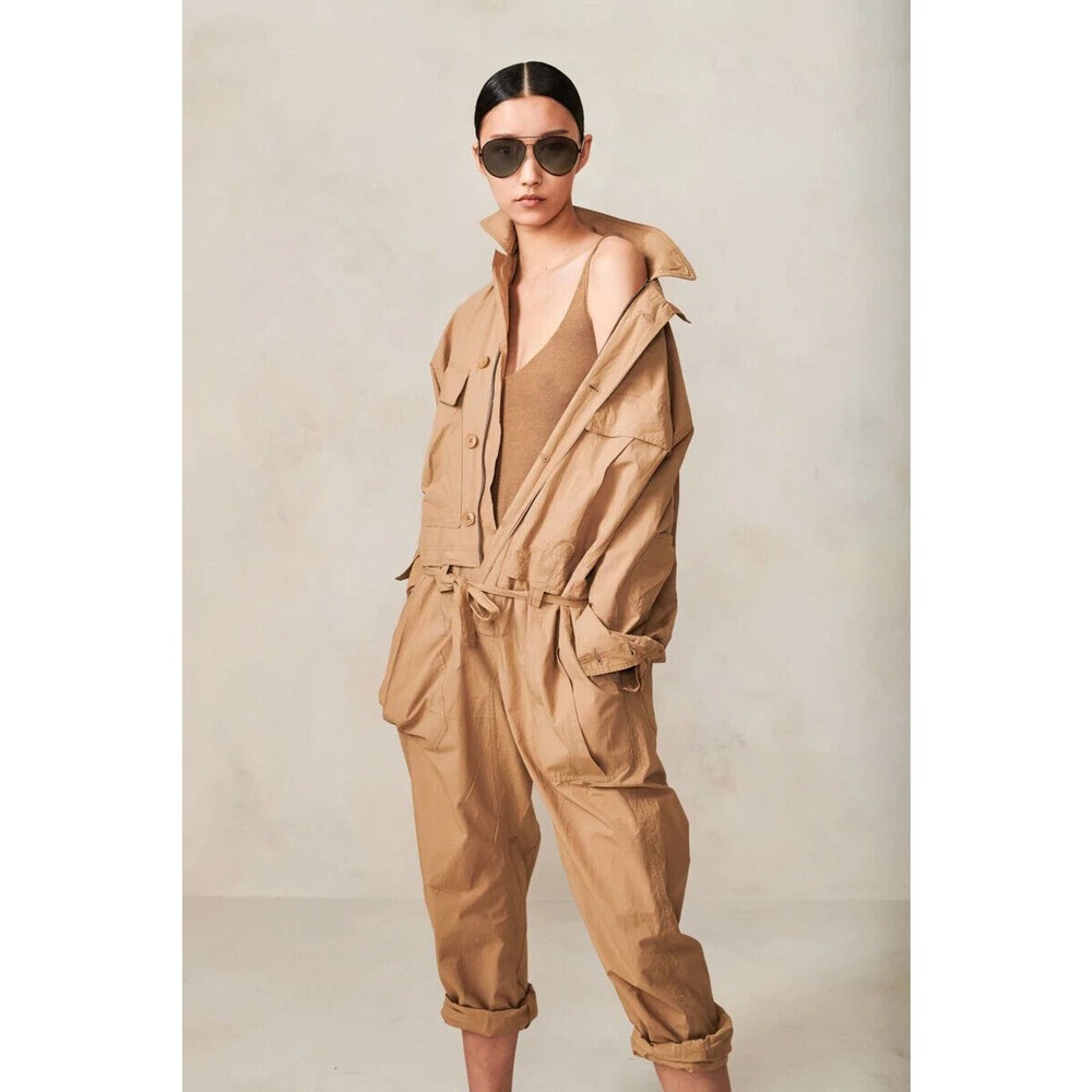 Urban Zen Wmns XS Long Sleeve Poplin Safari Jumpsuit Romper Khaki **Missing Belt
